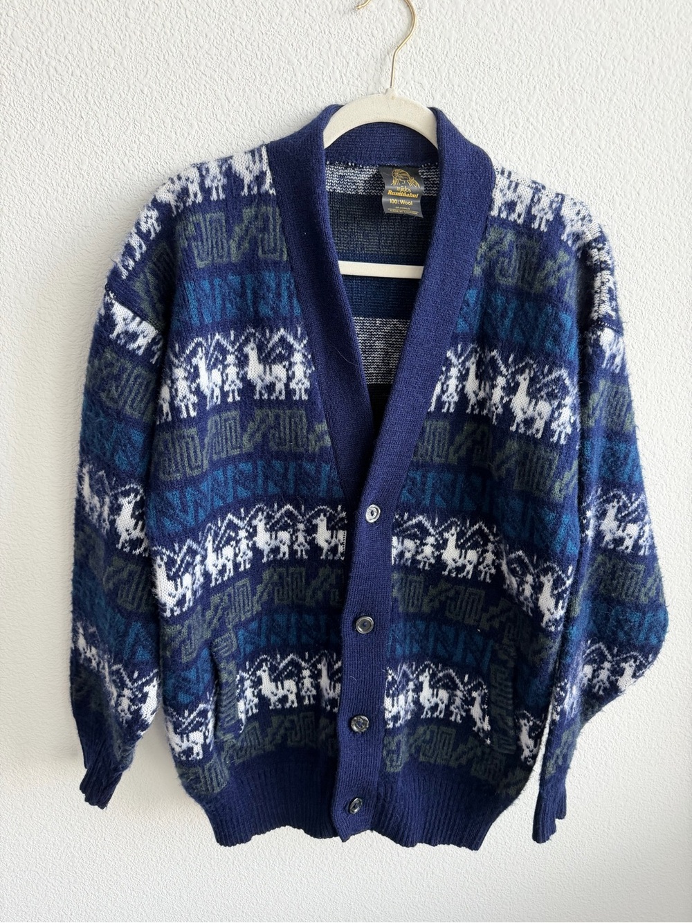 Tejidos Ruminahui Vintage Wool Made in Otavalo Ecuador Deer Pattern Cardigan